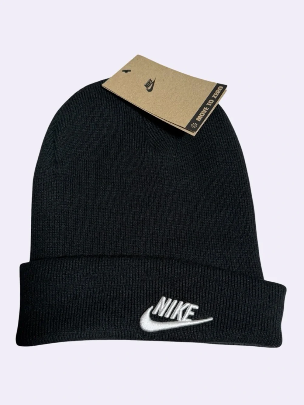 Nike Black Knit Beanie with White Swoosh NWT